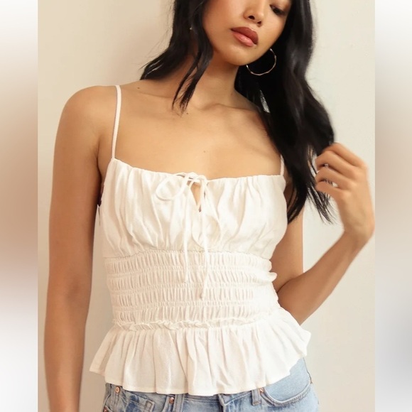 ASTR THE LABEL REVOLVE Fiona Smocked Top in Lime Green/Bright Yellow - Picture 8 of 8